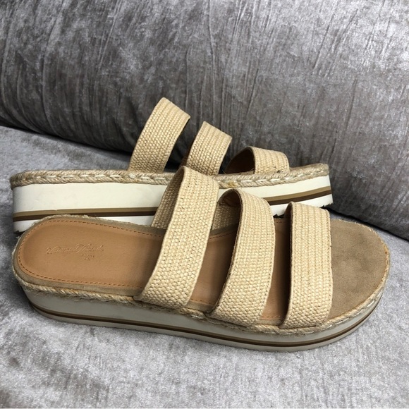 UNIVERSAL THREAD Beige 3 Textile Strap Platform Wedge Sandals 9.5 Espadrille - Picture 15 of 15